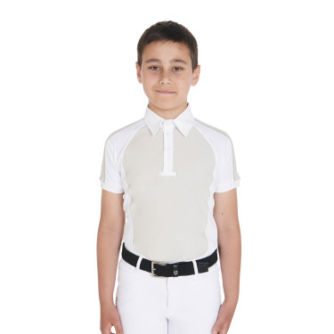 Wedstrijdpolo jongen getailleerd korte mouwen 4 knopen Equestro Grège Beige Wedstrijdpolo jongen getailleerd korte mouwen 4 knopen Equestro Grège Beige