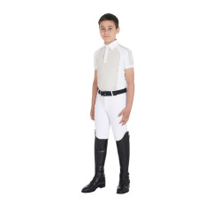 Wedstrijdpolo jongen getailleerd korte mouwen 4 knopen Equestro Grège Beige Wedstrijdpolo jongen getailleerd korte mouwen 4 knopen Equestro Grège Beige