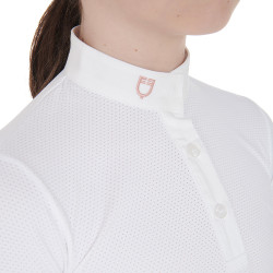 Ademend wedstrijdshirt meisje getailleerd korte mouwen Clara Equestro Wit