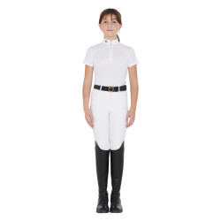 Polo de concours fille cintré manches courtes avec fermeture éclair Lusineh Equestro Blanc Polo de concours fille cintré manches courtes avec fermeture éclair Lusineh Equestro Blanc