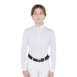 Polo de concours fille anti-UV cintré manches longues avec fermeture éclair Anahid Equestro Blanc