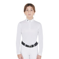 Wedstrijdshirt meisje UV-werend getailleerd lange mouwen met ritssluiting Anahid Equestro Wit Wedstrijdshirt meisje UV-werend getailleerd lange mouwen met ritssluiting Anahid Equestro Wit