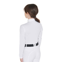 Wedstrijdshirt meisje UV-werend getailleerd lange mouwen met ritssluiting Anahid Equestro Wit Wedstrijdshirt meisje UV-werend getailleerd lange mouwen met ritssluiting Anahid Equestro Wit