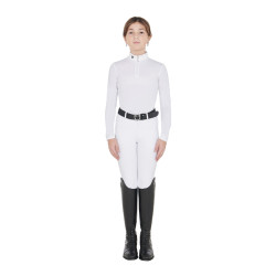 Polo de concours fille anti-UV cintré manches longues avec fermeture éclair Anahid Equestro Blanc