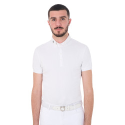 Polo de concours manches courtes homme en tissu technique respirant Hunt Equestro Blanc