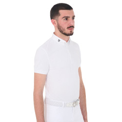 Polo de concours manches courtes homme en tissu technique respirant Hunt Equestro Blanc