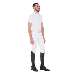 Polo de concours manches courtes homme en tissu technique respirant Hunt Equestro Blanc