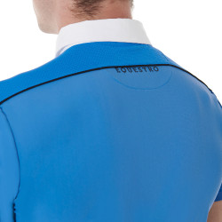 Polo de concurso de manga corta para hombre con cremallera y ribete de malla Equestro Daphne Blauw Polo de concurso de manga corta para hombre con cremallera y ribete de malla Equestro Daphne Blauw