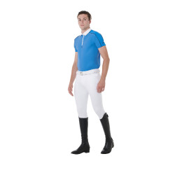 Polo de concurso de manga corta para hombre con cremallera y ribete de malla Equestro Daphne Blauw Polo de concurso de manga corta para hombre con cremallera y ribete de malla Equestro Daphne Blauw
