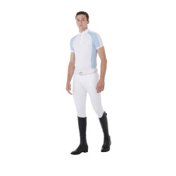 Polo de concours ajusté manches courtes homme 4 boutons Equestro Bleu ciel