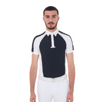 Aangesloten wedstrijdpolo met korte mouwen heren 4 knopen Equestro Marineblazer