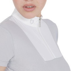 Polo de concours ajusté manches courtes femme Mariam Equestro Gris / blanc