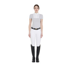 Polo de concours ajusté manches courtes femme Mariam Equestro Gris / blanc