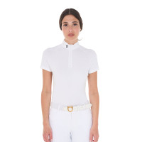 Polo de concours ajusté en stretch avec fermeture éclair et mesh femme Taline Equestro Blanc Polo de concours ajusté en stretch avec fermeture éclair et mesh femme Taline Equestro Blanc