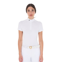 Polo de concours ajusté en stretch avec fermeture éclair et mesh femme Taline Equestro Blanc Polo de concours ajusté en stretch avec fermeture éclair et mesh femme Taline Equestro Blanc