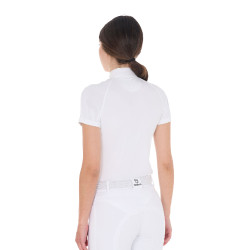 Polo de concours ajusté en stretch avec fermeture éclair et mesh femme Taline Equestro Blanc Polo de concours ajusté en stretch avec fermeture éclair et mesh femme Taline Equestro Blanc