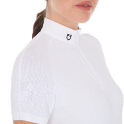 Aangepaste stretch wedstrijdpolo met ritssluiting en mesh voor dames Taline Equestro Wit