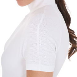 Polo de concours ajusté en stretch avec fermeture éclair et mesh femme Taline Equestro Blanc Polo de concours ajusté en stretch avec fermeture éclair et mesh femme Taline Equestro Blanc