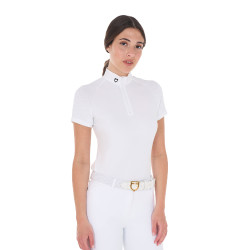 Polo de concours ajusté en stretch avec fermeture éclair et mesh femme Taline Equestro Blanc Polo de concours ajusté en stretch avec fermeture éclair et mesh femme Taline Equestro Blanc