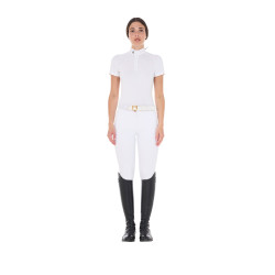 Polo de concours ajusté en stretch avec fermeture éclair et mesh femme Taline Equestro Blanc Polo de concours ajusté en stretch avec fermeture éclair et mesh femme Taline Equestro Blanc