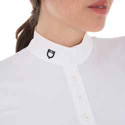 Wedstrijdpolo met opstaande kraag, korte mouwen, dames, Sally Equestro Wit