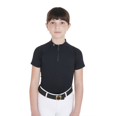 Polo d'entraînement technique manches courtes enfant avec fermeture éclair Equestro Noir