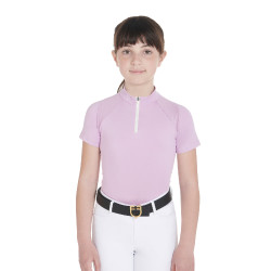 Polo d'entraînement technique manches courtes enfant avec fermeture éclair Equestro Lilas Bleu