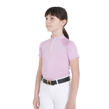 Polo d'entraînement technique manches courtes enfant avec fermeture éclair Equestro Lilas Bleu
