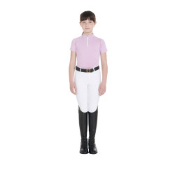 Polo d'entraînement technique manches courtes enfant avec fermeture éclair Equestro Lilas Bleu