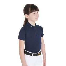 Polo d'entraînement technique manches courtes enfant avec fermeture éclair Equestro Marine Bleu marine