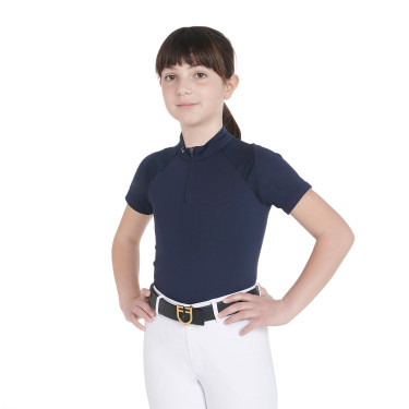 Technisch trainingsshirt met korte mouwen voor kinderen met ritssluiting Equestro Marine Marineblauw