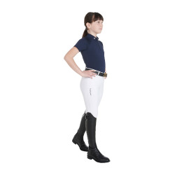 Polo d'entraînement technique manches courtes enfant avec fermeture éclair Equestro Marine Bleu marine