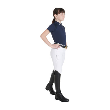 Polo d'entraînement technique manches courtes enfant avec fermeture éclair Equestro Marine Bleu marine