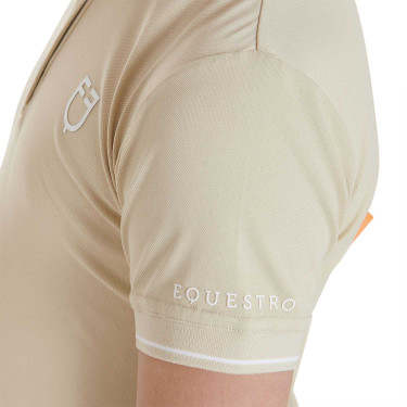 Polo d'entraînement technique enfant en tissu antibactérien Equestro Oxford tan Rose
