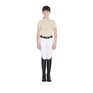 Polo d'entraînement technique enfant en tissu antibactérien Equestro Oxford tan Rose
