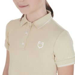 Polo d'entraînement technique enfant en tissu antibactérien Equestro Beige Polo d'entraînement technique enfant en tissu antibactérien Equestro Beige