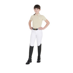 Polo d'entraînement technique enfant en tissu antibactérien Equestro Beige Polo d'entraînement technique enfant en tissu antibactérien Equestro Beige