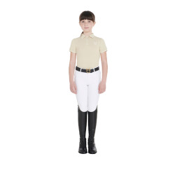 Polo d'entraînement technique enfant en tissu antibactérien Equestro Beige Polo d'entraînement technique enfant en tissu antibactérien Equestro Beige