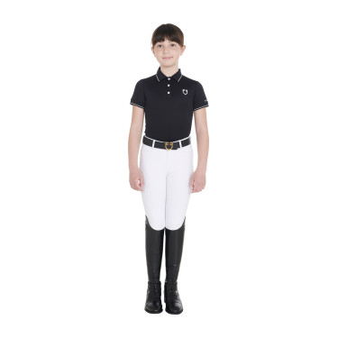 Polo d'entraînement technique enfant en tissu antibactérien Equestro Noir