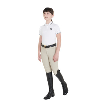 Polo d'entraînement technique enfant en tissu antibactérien Equestro Blanc
