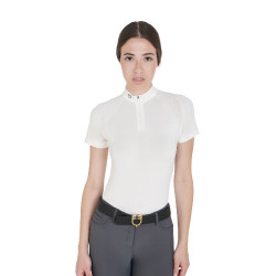 Polo d'entraînement technique ajusté avec fermeture éclair femme Equestro Blanc Polo d'entraînement technique ajusté avec fermeture éclair femme Equestro Blanc