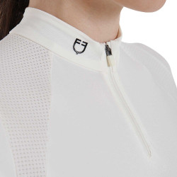 Polo d'entraînement technique ajusté avec fermeture éclair femme Equestro Blanc Polo d'entraînement technique ajusté avec fermeture éclair femme Equestro Blanc