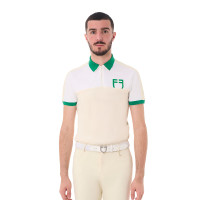 Polo d'entraînement bicolore ajusté manches courtes avec fermeture éclair homme Equestro Blanc antique / blanc / vert outremer Polo d'entraînement bicolore ajusté manches courtes avec fermeture éclair homme Equestro Blanc antique / blanc / vert outremer