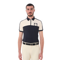 Polo d'entraînement bicolore ajusté manches courtes avec fermeture éclair homme Equestro Beige / noir Polo d'entraînement bicolore ajusté manches courtes avec fermeture éclair homme Equestro Beige / noir