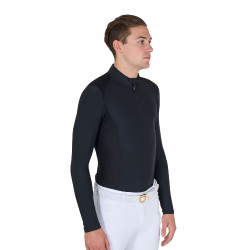 Polo d'entraînement ajusté manches longues homme Equestro Noir