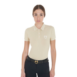 Polo d'entraînement ajusté en tissu respirant femme Equestro Beige Polo d'entraînement ajusté en tissu respirant femme Equestro Beige