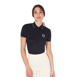 Polo d'entraînement ajusté en tissu respirant femme Equestro Noir Polo d'entraînement ajusté en tissu respirant femme Equestro Noir