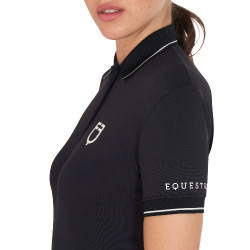 Polo d'entraînement ajusté en tissu respirant femme Equestro Noir Polo d'entraînement ajusté en tissu respirant femme Equestro Noir