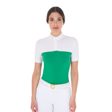 Polo ajusté en tissu technique et mesh manches courtes femme Equestro Polo ajusté en tissu technique et mesh manches courtes femme Equestro