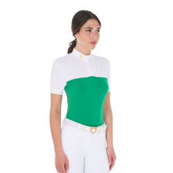 Getailleerd poloshirt van technische stof en mesh met korte mouwen voor dames Equestro Oceaanblauw Groen Getailleerd poloshirt van technische stof en mesh met korte mouwen voor dames Equestro Oceaanblauw Groen